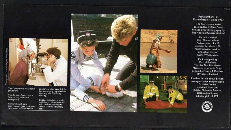 GB 1987 CENTENARY OF ST JOHN AMBULANCE BRIGADE MINT PRESENTATION PACK NO 181. AS PER SCANS.
