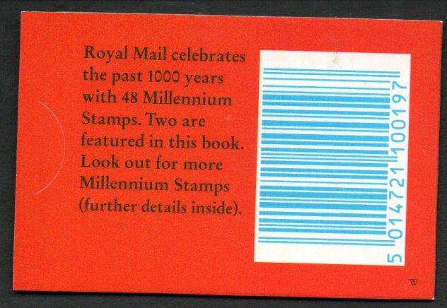 GB 1999 QEII BARCODE BOOKLET (PANES OF X8 1ST CLASS STAMPS + MILLENNIUM COMMEMS). SG HBA1. CV GBP 10