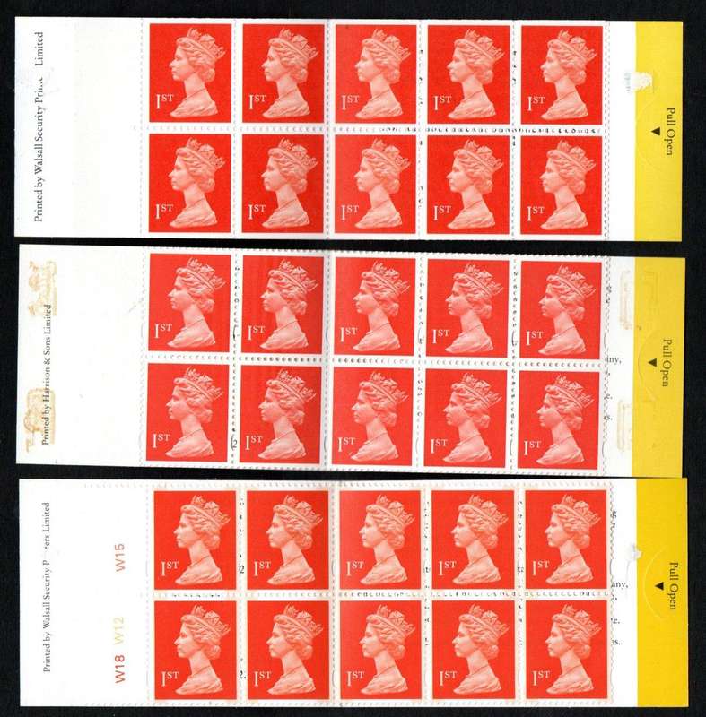 GB 1990-97 (X6) BARCODE BOOKLETS (1ST CLASS STAMPS). HD5, HD9, HD10, HD11, HD20, HD40. CV GBP 52.