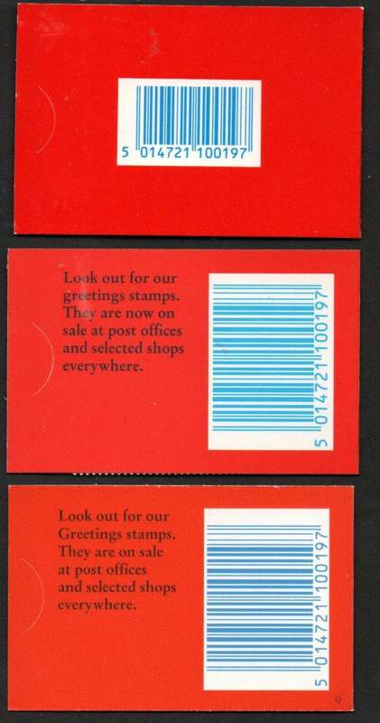 GB 1990-97 (X6) BARCODE BOOKLETS (1ST CLASS STAMPS). HD5, HD9, HD10, HD11, HD20, HD40. CV GBP 52.