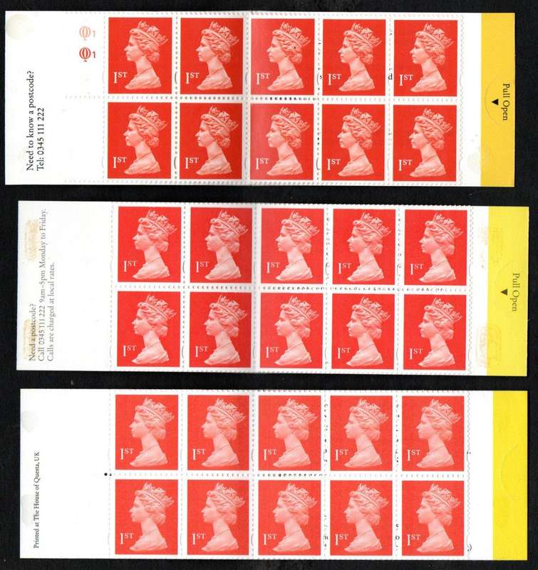 GB 1990-97 (X6) BARCODE BOOKLETS (1ST CLASS STAMPS). HD5, HD9, HD10, HD11, HD20, HD40. CV GBP 52.