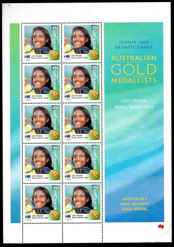 AUSTRALIA 2000 AUSTRALIAN GOLD MEDALISTS AT SYDNEY OLYMPICS UMM SHEET OF (X10). SG2038A. NB: READ.