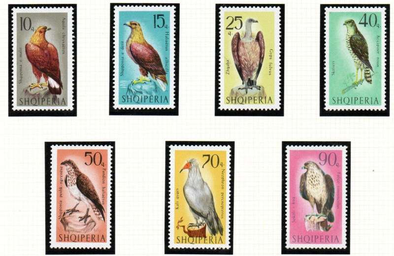 ALBANIA 1966 BIRDS OF PREY UMM SET OF (X7) SINGLES. AS PER SCANS. CV GBP 12. NICE THEMATIC SET.