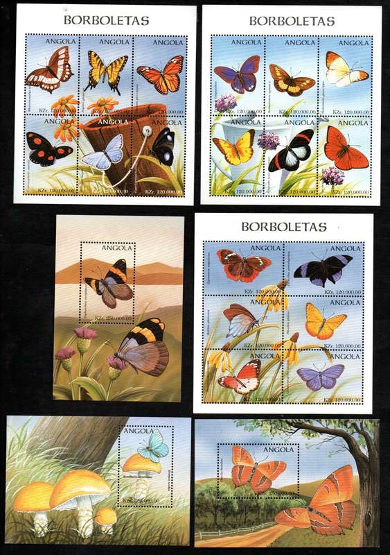 ANGOLA 1998 BUTTERFLIES SET OF (X18) IN (X3) SHEETS + SET OF MSHEETS. UMM SG1265-MS1283 CV GBP 51+