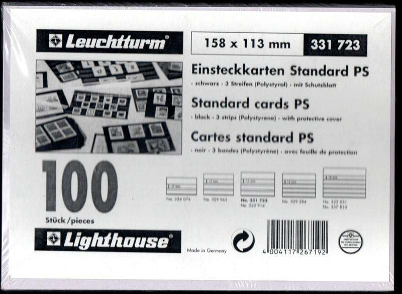 LIGHTHOUSE (X100) STANDARD STOCK CARDS STILL SEALED 158x113mm. BLACK. THREE STRIPS. AS PER IMAGES.