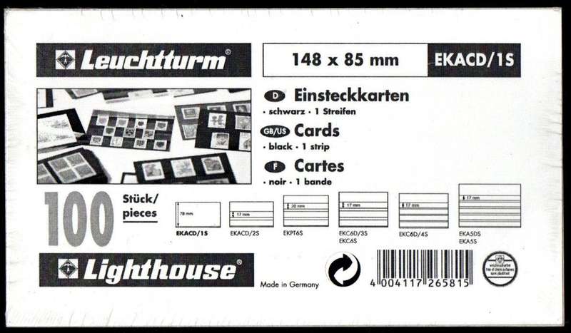 LIGHTHOUSE (X100) STOCK CARDS STILL SEALED. 148x85mm. BLACK. ONE STRIP. AS PER IMAGES.