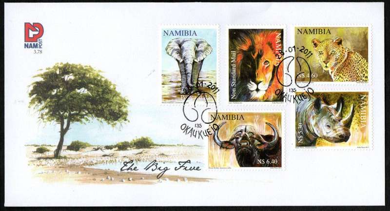 NAMIBIA 2011 THE BIG FIVE SET OF (X5) UMM CONTROL BLKS, SINGLES + FDC NO 3.78. SACC712/6. CV R710.
