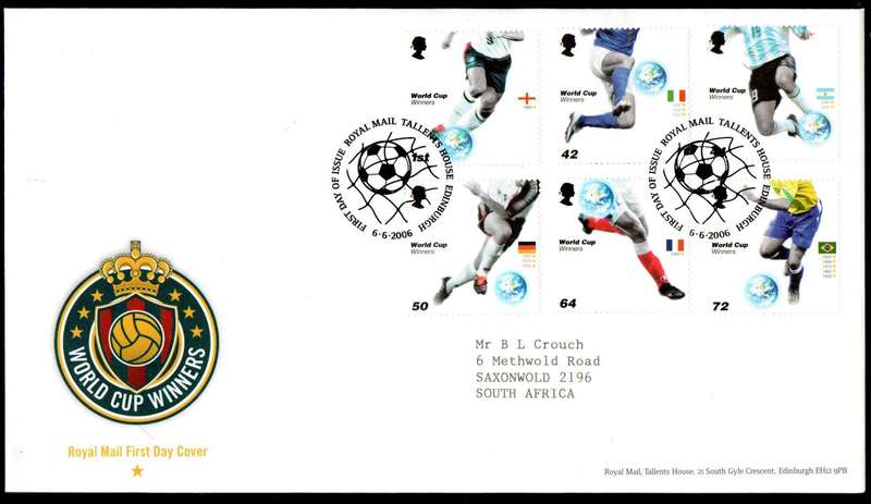 GB 2006 WORLD CUP FOOTBALL, GERMANY. WORLD CUP WINNERS FIRST DAY COVER (TALLENTS HOUSE). CV GBP 10.