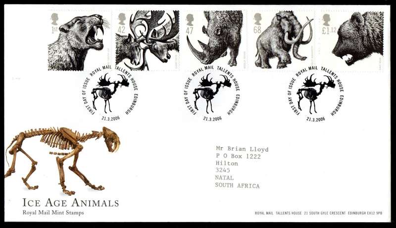 GB 2006 ICE AGE ANIMALS FIRST DAY COVER (TALLENTS HOUSE). AS PER SCANS. CV GBP 9.