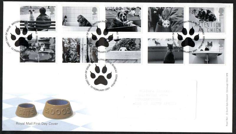 GB 2001 CATS AND DOGS FIRST DAY COVER (PHILATELIC BUREAU). AS PER SCANS. CV GBP 15.