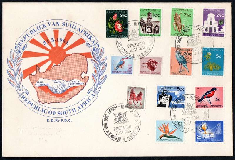 RSA 1961 1ST DEF NEW REPUBLIC (31 MAY 1961) SELECTION OF (X10) FDCs ETC. CONDITION ETC AS PER SCANS.