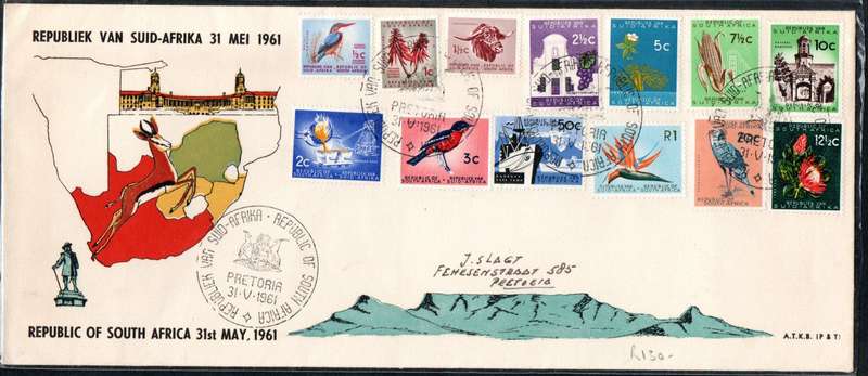 RSA 1961 1ST DEF NEW REPUBLIC (31 MAY 1961) SELECTION OF (X10) FDCs ETC. CONDITION ETC AS PER SCANS.