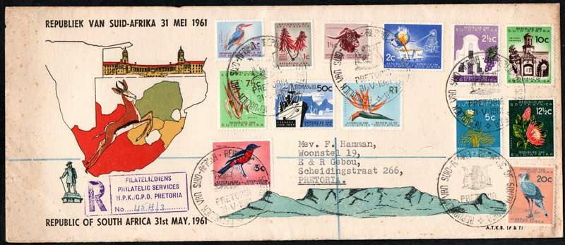 RSA 1961 1ST DEF NEW REPUBLIC (31 MAY 1961) SELECTION OF (X10) FDCs ETC. CONDITION ETC AS PER SCANS.