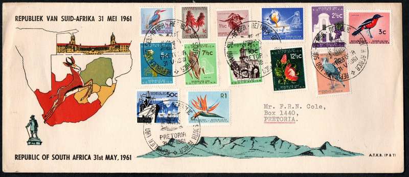 RSA 1961 1ST DEF NEW REPUBLIC (31 MAY 1961) SELECTION OF (X10) FDCs ETC. CONDITION ETC AS PER SCANS.