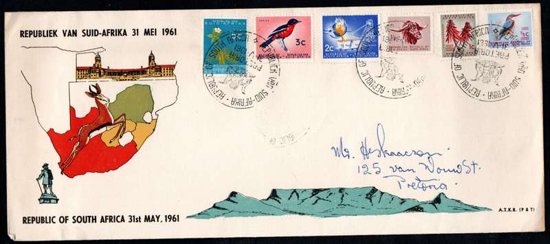 RSA 1961 1ST DEF NEW REPUBLIC (31 MAY 1961) SELECTION OF (X10) FDCs ETC. CONDITION ETC AS PER SCANS.