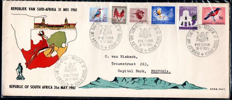 RSA 1961 1ST DEF NEW REPUBLIC (31 MAY 1961) SELECTION OF (X10) FDCs ETC. CONDITION ETC AS PER SCANS.