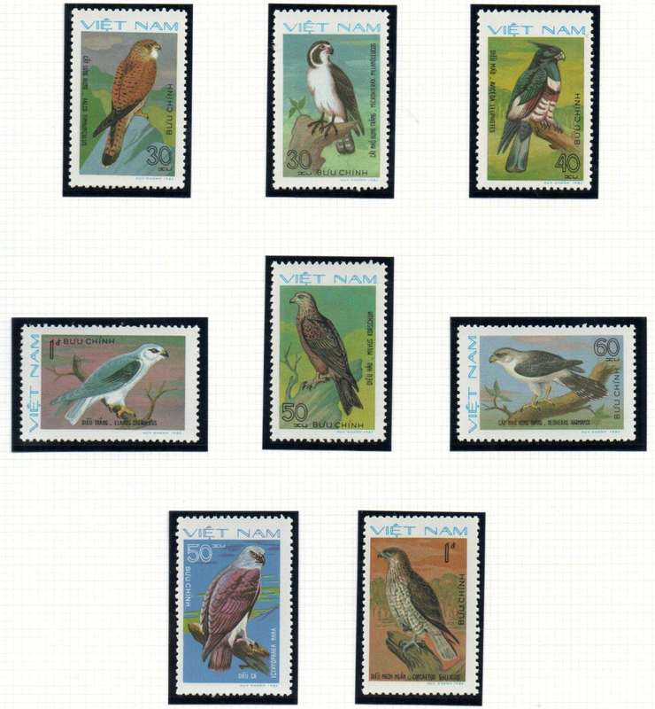 VIETNAM 1982 BIRDS OF PREY UMM SET OF (X8) SINGLES. SG477/84. CV GBP 10+. GREAT SET.