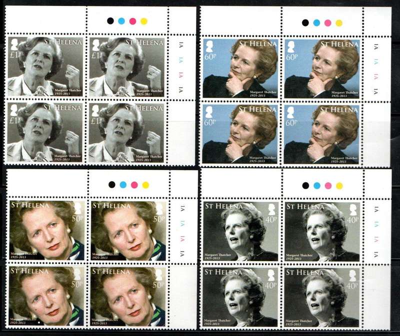 ST HELENA 2013 MARGARET THATCHER COMMEMORATION SET OF (X4) UMM CONTROL BLKS. SG1212/15. GOOD VALUE.