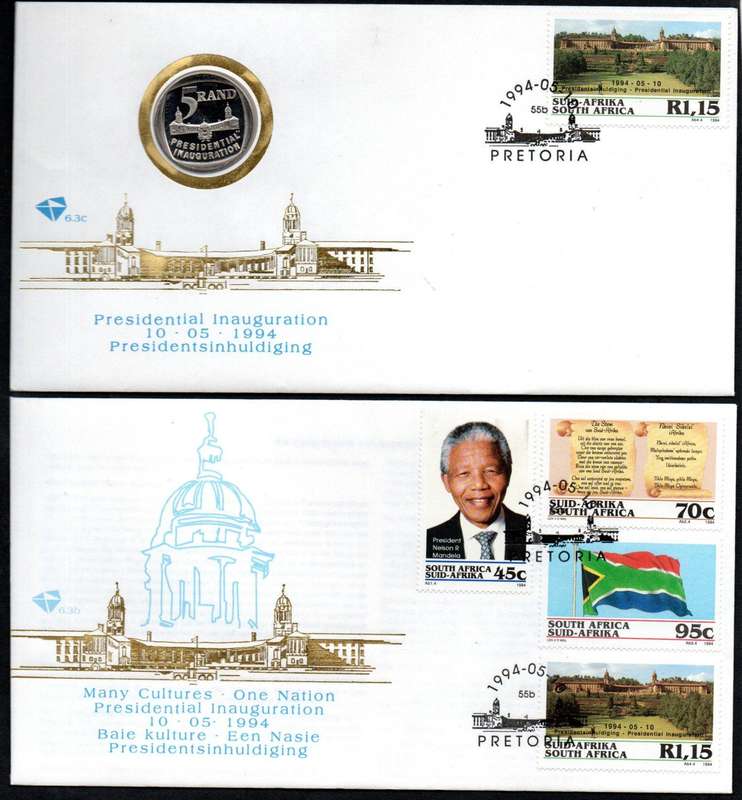 RSA 1994 PRESIDENTIAL ELECTION (MANDELA) COIN FDC 6.3c + 6.3b. AS LISTED. GOOD VALUE!