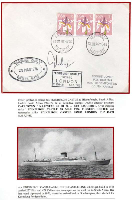 RSA 1976 PAQUEBOT (POSTED AT SEA) EDINBURGH CASTLE COVER SIGNED. AS DESCRIBED BELOW. NICE ITEM.