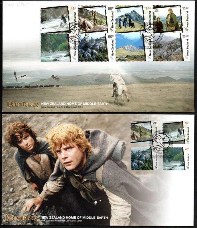 NEW ZEALAND 2004 THE LORD OF THE RINGS - HOME OF MIDDLE EARTH FDCs (X2). AS PER SCANS. GOOD VALUE.