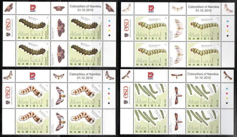 NAMIBIA 2010 CATERPILLARS UMM SET OF (X4) GUTTER CONTROL BLKS OF (X4) + SINGLES. CC707-10. CV R725.