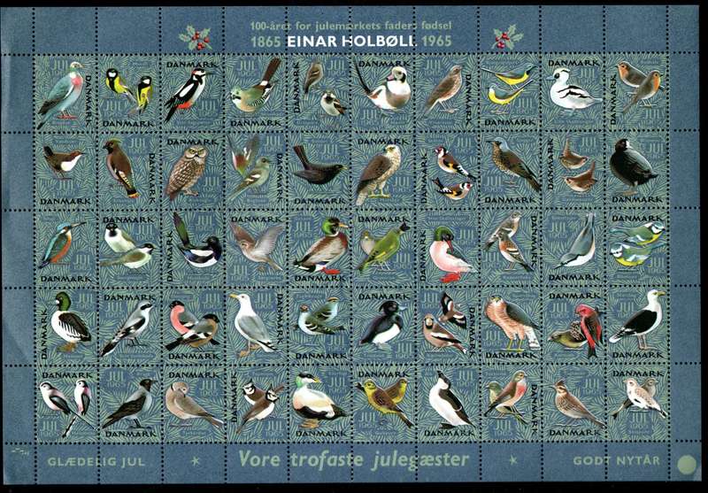 DENMARK 1965 BIRDS CHRISTMAS CINDERELLA SHEET (FOLDED). AS PER SCANS.