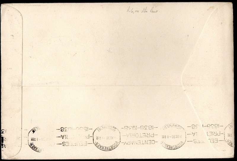UNION 1938 VOORTREKKER COVER. AS PER SCANS. CAPE TOWN POSTMARKS.