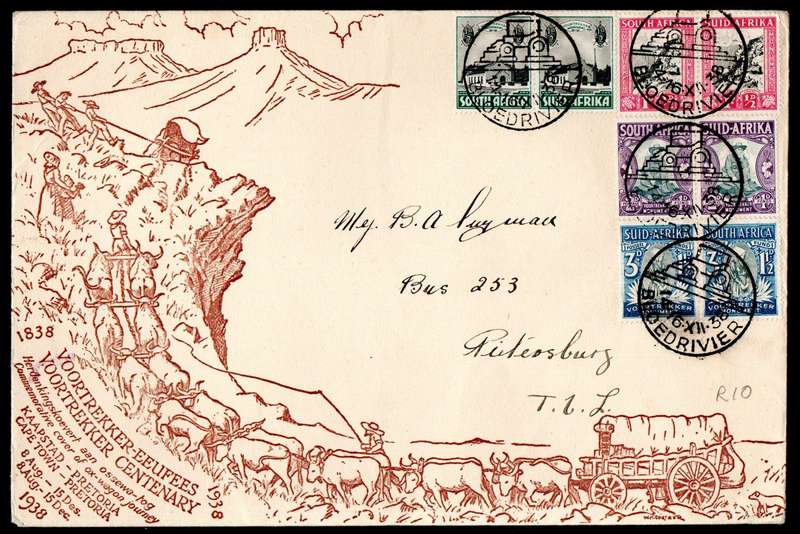 UNION 1938 VOORTREKKER COVER. AS PER SCANS. BLOODRIVER POSTMARKS. NICE ITEM.