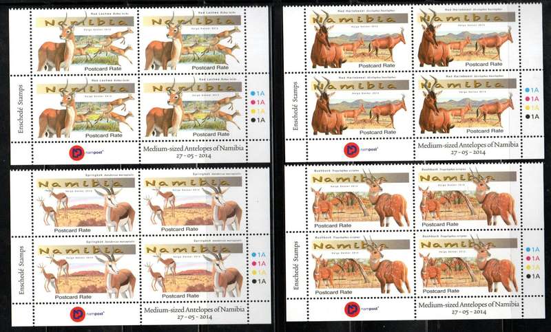 NAMIBIA 2014 MEDIUM SIZED ANTELOPES SET OF (X4) CONTROL BLKS OF (X4) UMM. CC802-5. CV R288.
