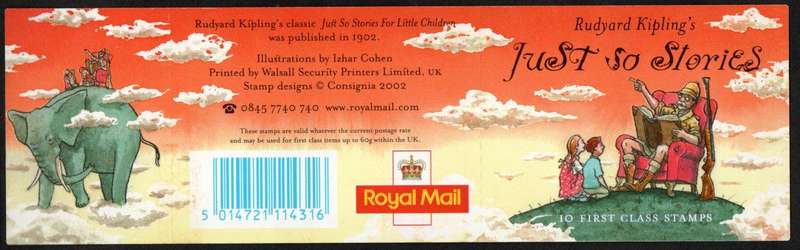 GB 2002 RUDYARD KIPLING'S JUST SO STORIES SELF-AD 1ST CLASS BARCODE BOOKLET MINT. SG2243/52.