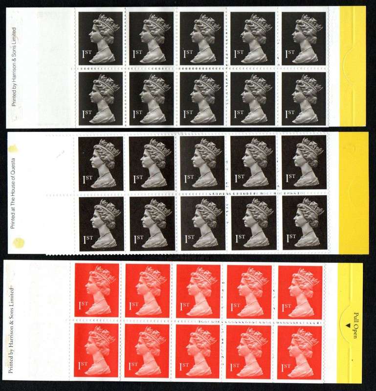 GB 1989-1990 (X6) BARCODE BOOKLETS (1ST CLASS STAMPS). HD1, HD2, HD3, HD4, HD5. CV GBP 60+.