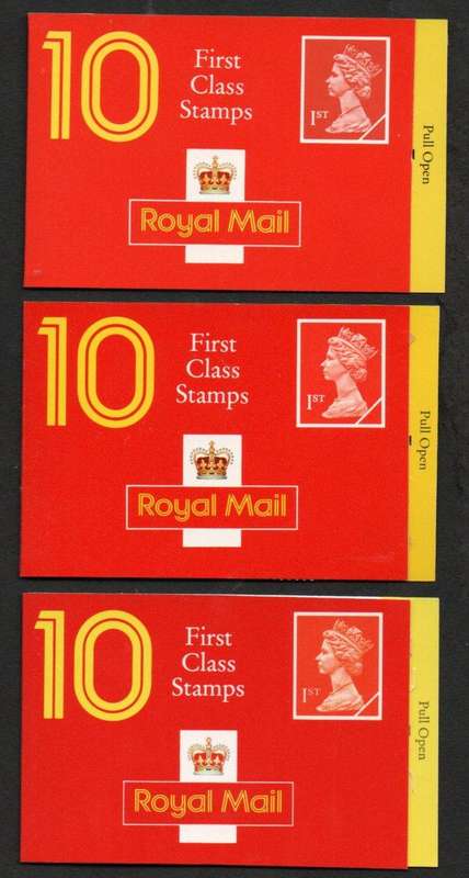 GB 1989-1990 (X6) BARCODE BOOKLETS (1ST CLASS STAMPS). HD1, HD2, HD3, HD4, HD5. CV GBP 60+.