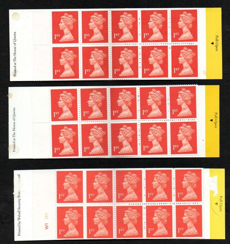 GB 1989-1990 (X6) BARCODE BOOKLETS (1ST CLASS STAMPS). HD1, HD2, HD3, HD4, HD5. CV GBP 60+.