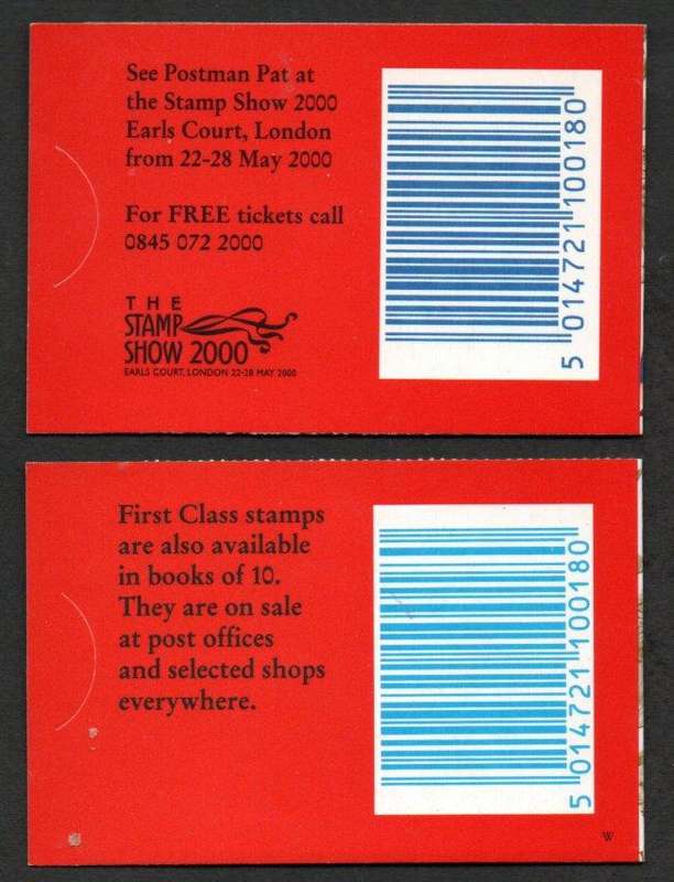 GB 2000 (X2) BARCODE BOOKLETS (PANES OF FOUR) POSTMAN PAT + NATIONAL BOTANIC GARDEN. HB19-HB20.