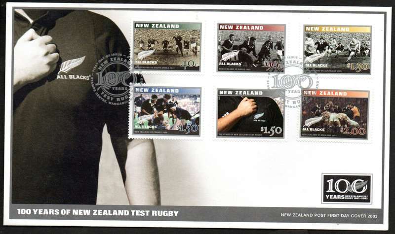 NEW ZEALAND 2003 CENTENARY OF NZ TEST RUGBY FIRST DAY COVER. AS PER SCANS. GOOD VALUE. NICE ITEM.