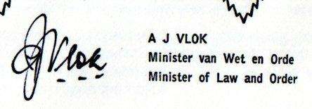 RSA 1988 75TH ANN OF POLICE COMM COVER SIGNED BY 'MINISTER ADRIAAN VLOK, L WESSELS, JG DE WITT'.