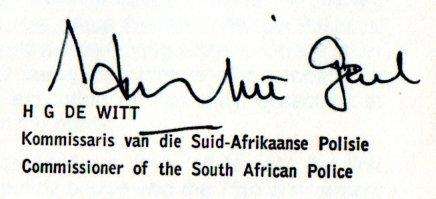 RSA 1988 75TH ANN OF POLICE COMM COVER SIGNED BY 'MINISTER ADRIAAN VLOK, L WESSELS, JG DE WITT'.