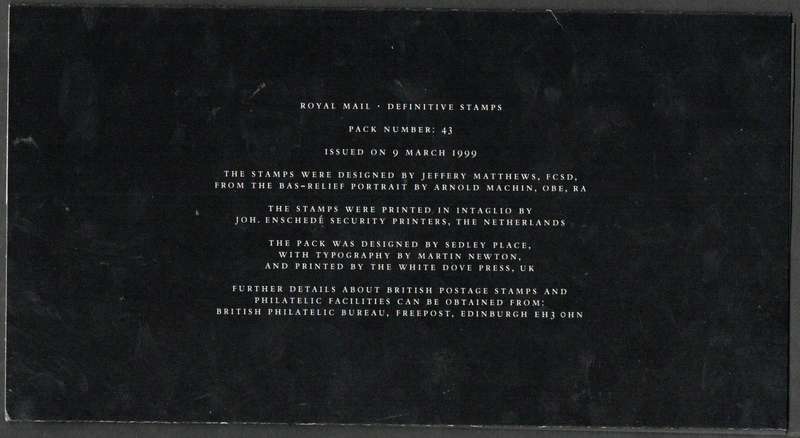 GB 1999 QEII MACHIN DEFINITIVES MINT PRESENTATION PACK NO 43. AS PER SCANS. CV GBP 55. GREAT ITEM.