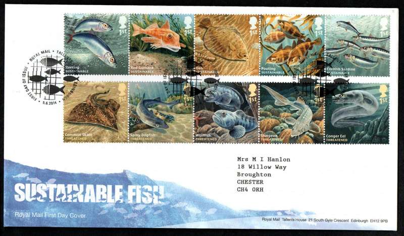 GB 2014 SUSTAINABLE FISH FIRST DAY COVER (TALLENTS HOUSE). AS PER SCANS. NICE FDC.