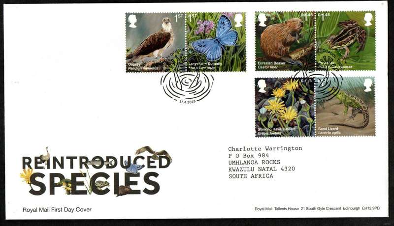 GB 2018 REINTRODUCING SPECIES FIRST DAY COVER (TALLENTS HOUSE). AS PER SCANS.GOOD VALUE.
