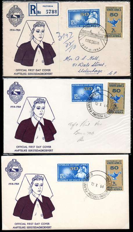 RSA 1964 50TH ANN OF NURSING ASSOCIATION (PREPEX/CAPE TOWN D/S) (X30) FDCs ETC. CONDITION PER SCANS.