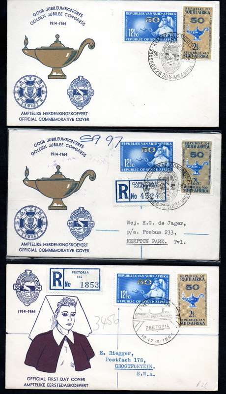 RSA 1964 50TH ANN OF NURSING ASSOCIATION (PREPEX/CAPE TOWN D/S) (X30) FDCs ETC. CONDITION PER SCANS.
