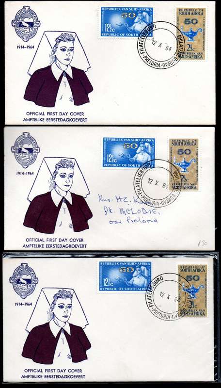 RSA 1964 50TH ANN OF NURSING ASSOCIATION (PREPEX/CAPE TOWN D/S) (X30) FDCs ETC. CONDITION PER SCANS.