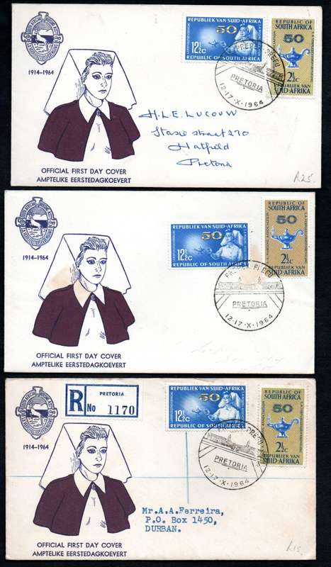 RSA 1964 50TH ANN OF NURSING ASSOCIATION (PREPEX/CAPE TOWN D/S) (X30) FDCs ETC. CONDITION PER SCANS.