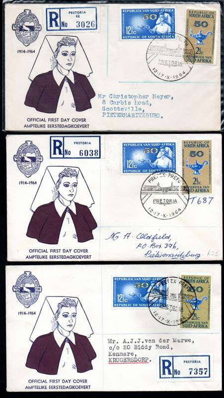 RSA 1964 50TH ANN OF NURSING ASSOCIATION (PREPEX/CAPE TOWN D/S) (X30) FDCs ETC. CONDITION PER SCANS.