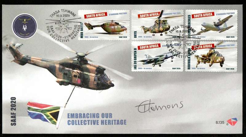 RSA 2020 SA AIR FORCE FDC 8.135 SIGNED BY 'STAMP DESIGNER - THEA CLEMONS'. AS PER SCANS. GREAT ITEM.