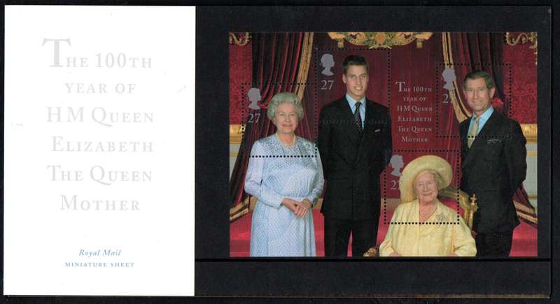 GB 2000 QUEEN ELIZABETH THE QUEEN'S MOTHER'S 100TH BIRTHDAY MINT PRESENTATION PACK NO M03. CV GBP 38