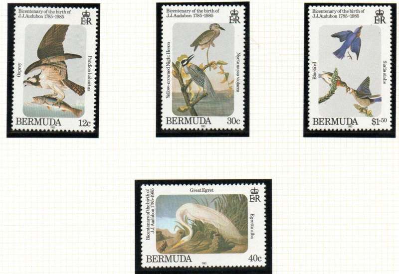 BERMUDA 1985 BIRTH BICENTENARY OF JOHN J AUDUBON (BIRDS) UMM SET OF (X4). SG490/3. CV GBP 10.