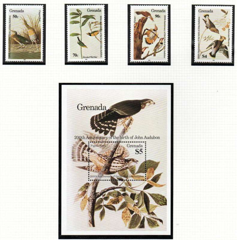 GRENADA 1985 BIRTH BICENT OF JOHN J AUDUBON (BIRDS) UMM SET OF (X4) +MSHEET SG1378/MS1382 CV GBP 21+